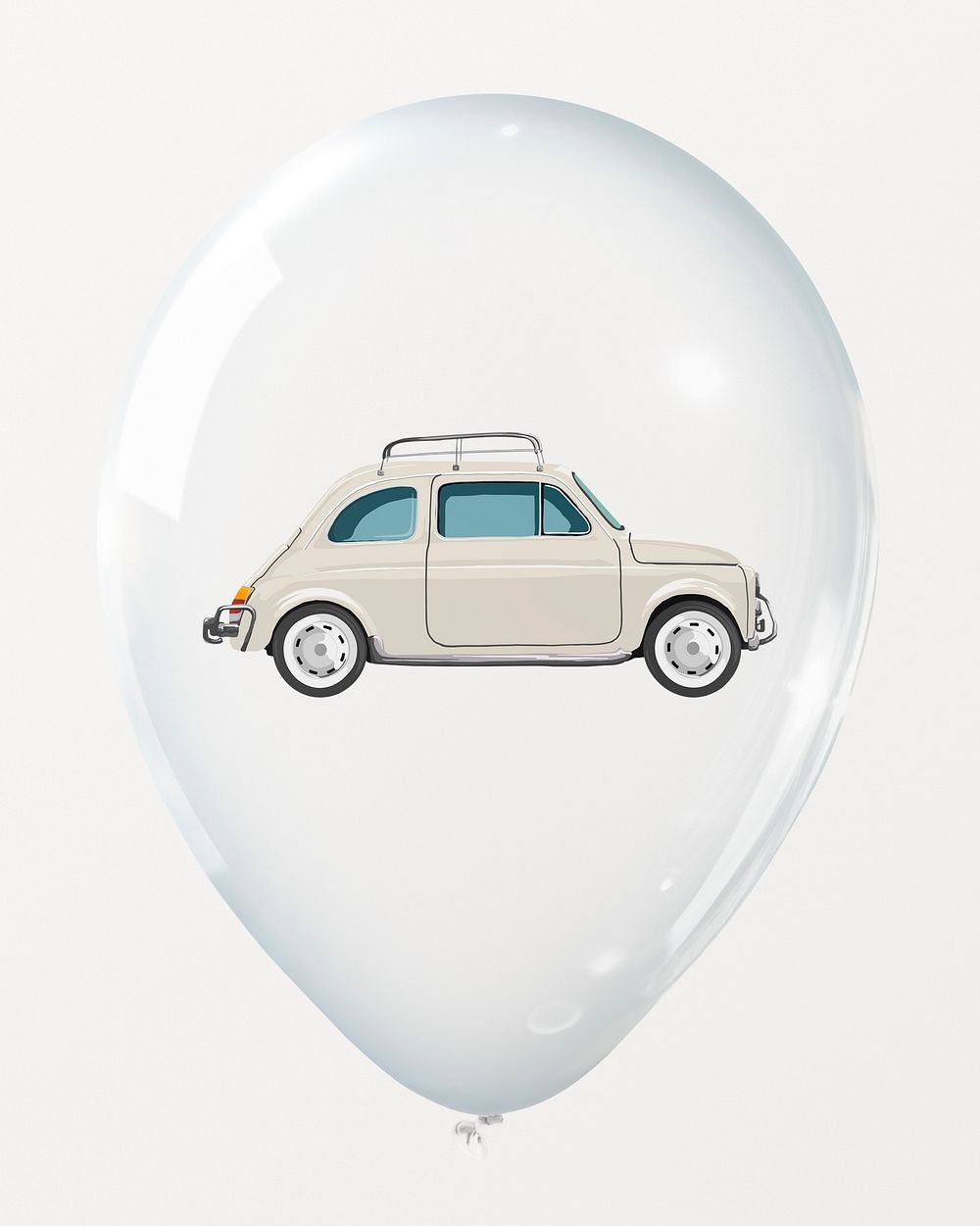 White classic car in clear balloon