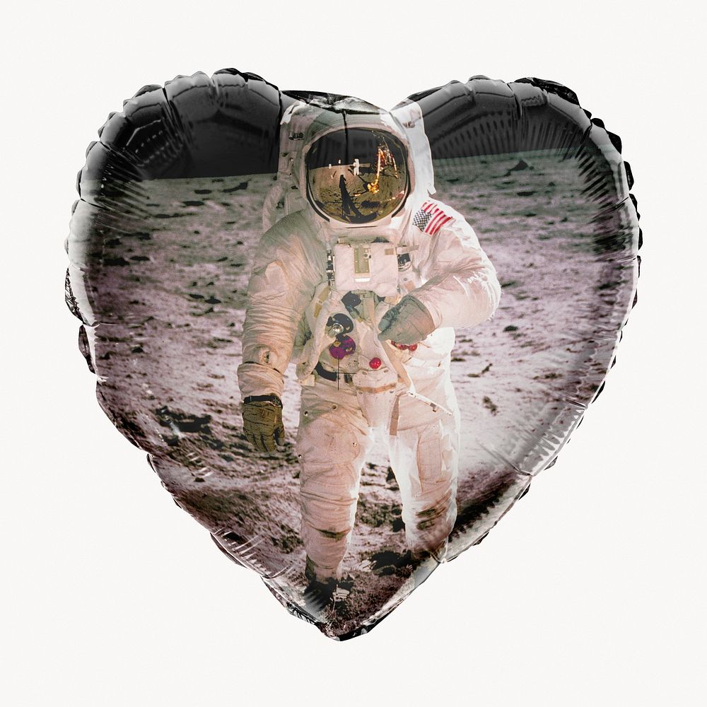 Astronaut on the moon heart balloon clipart, space photo