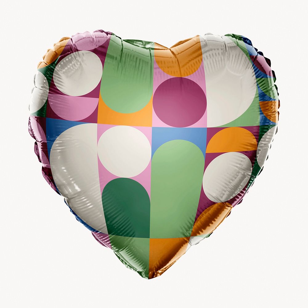 Retro aesthetic pattern heart balloon clipart, colorful graphic