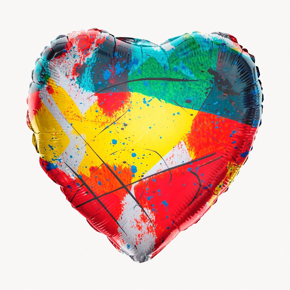 Colorful heart balloon clipart, abstract painting