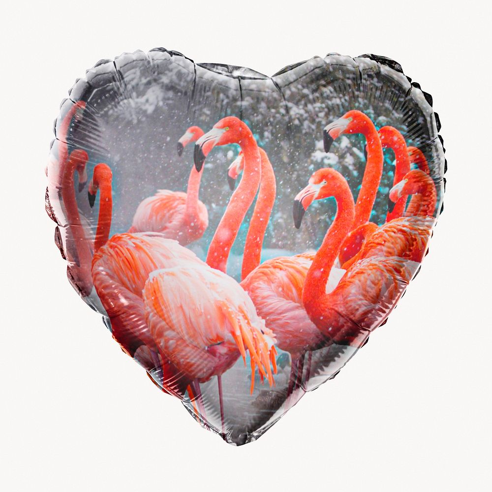 Aesthetic flamingos heart balloon clipart, animal photo