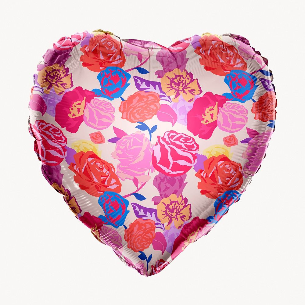 Pink rose pattern heart balloon clipart, flower photo