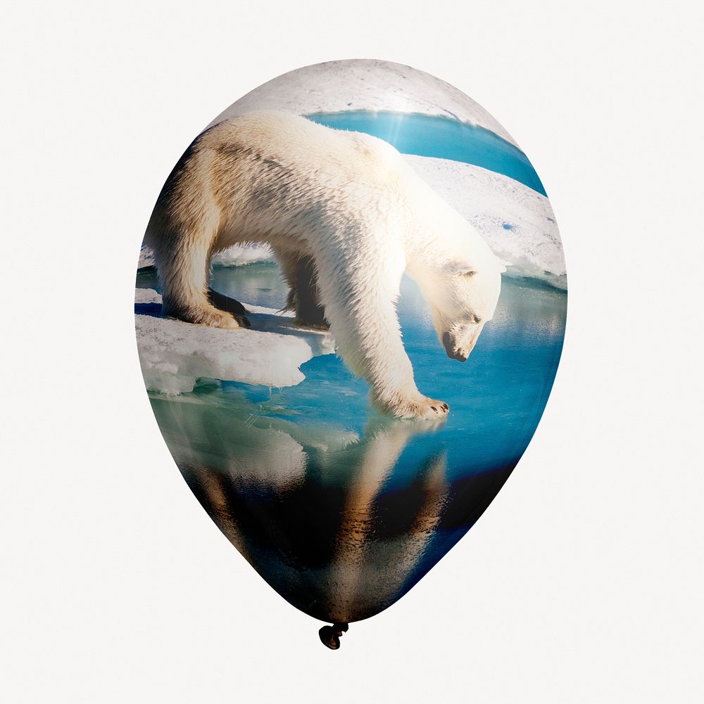 Polar bear walking on ice balloon clipart, climate change photo