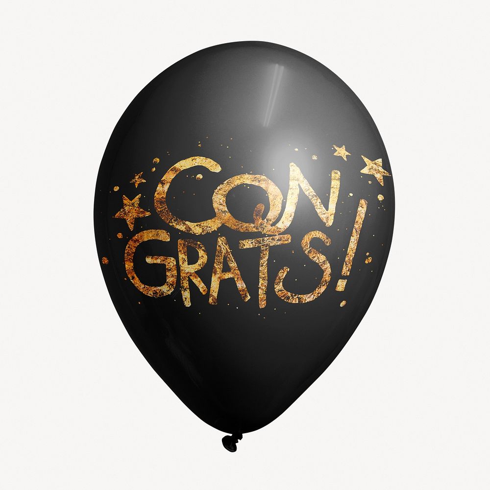 Congrats typography balloon clipart, greeting message graphic