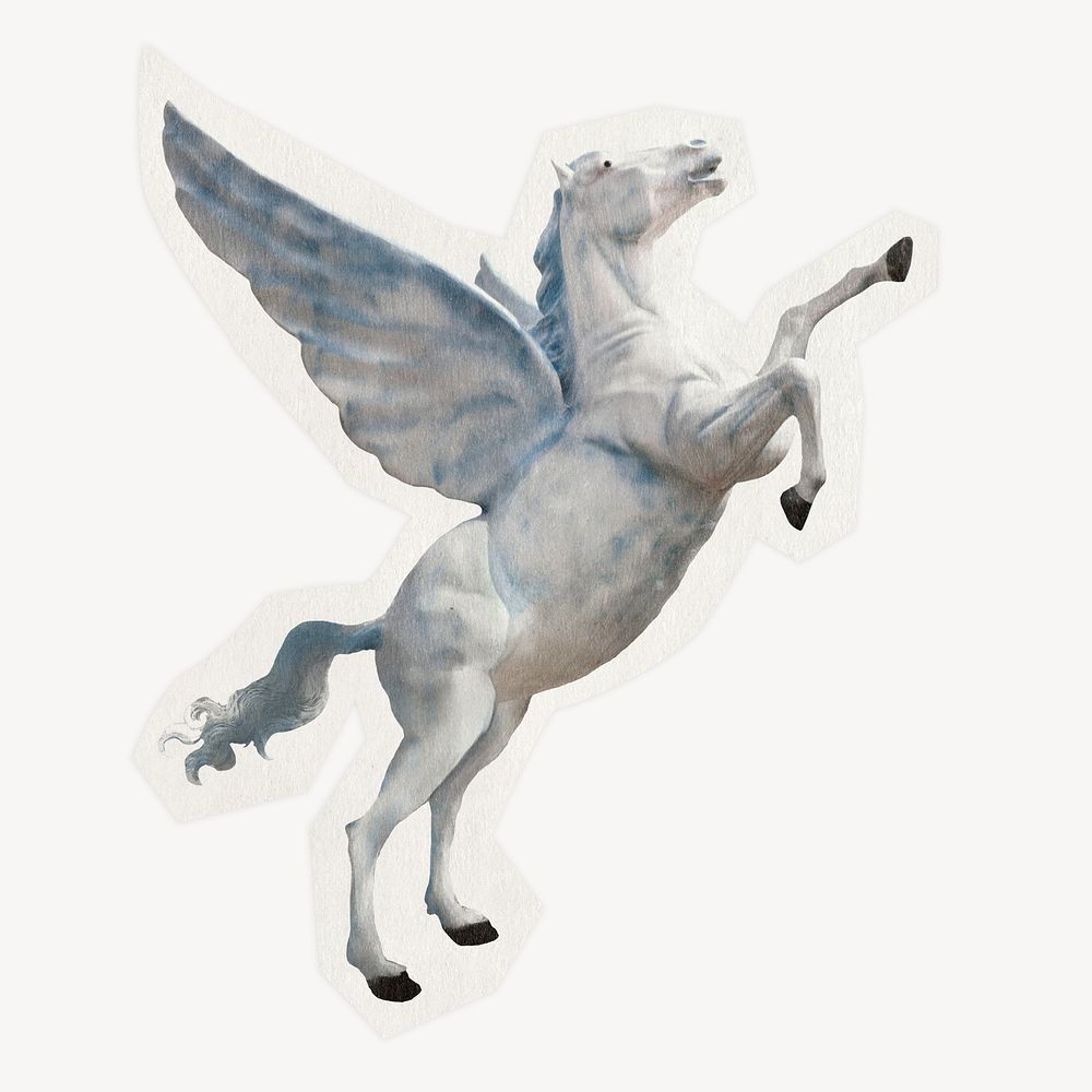 Pegasus, mythical creature on a rough cut paper effect design