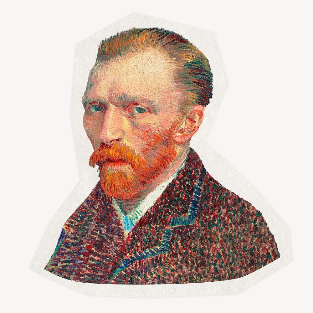 Van Gogh self portrait on a rough cut paper effect design, remixed by rawpixel