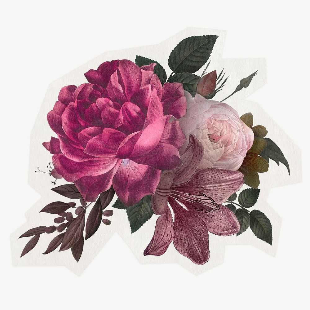 Pink roses on a rough cut paper effect design