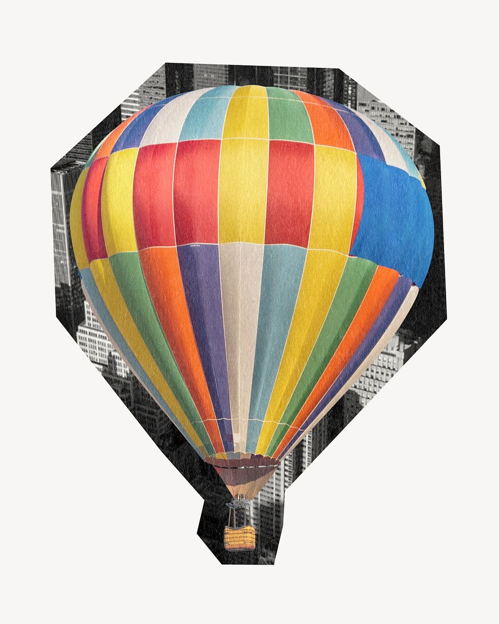 Hot air balloon on a rough cut paper effect design