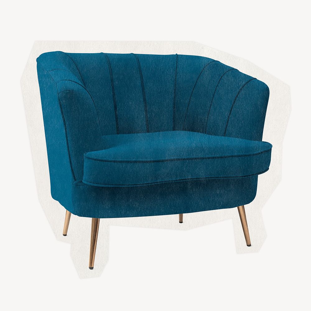 Blue armchair on a rough cut paper effect design