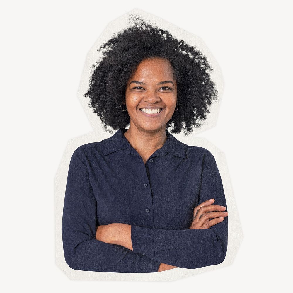 African businesswoman on a rough cut paper effect design