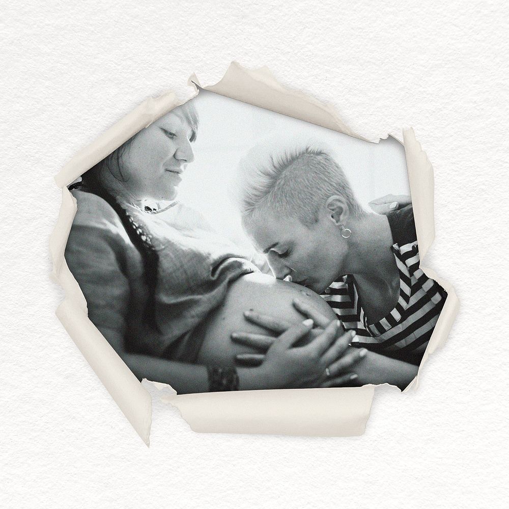 Lesbian pregnancy center torn paper shape badge, family photo