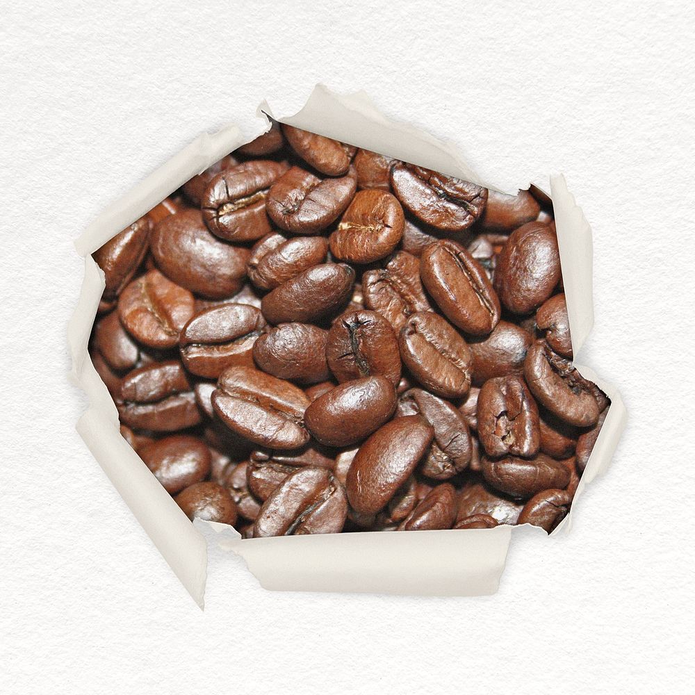 Coffee beans center ripped paper shape sticker, food image psd