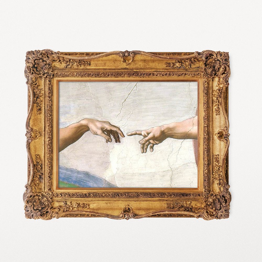 Finger of God vintage artwork in decorative Rococo frame, remixed by rawpixel