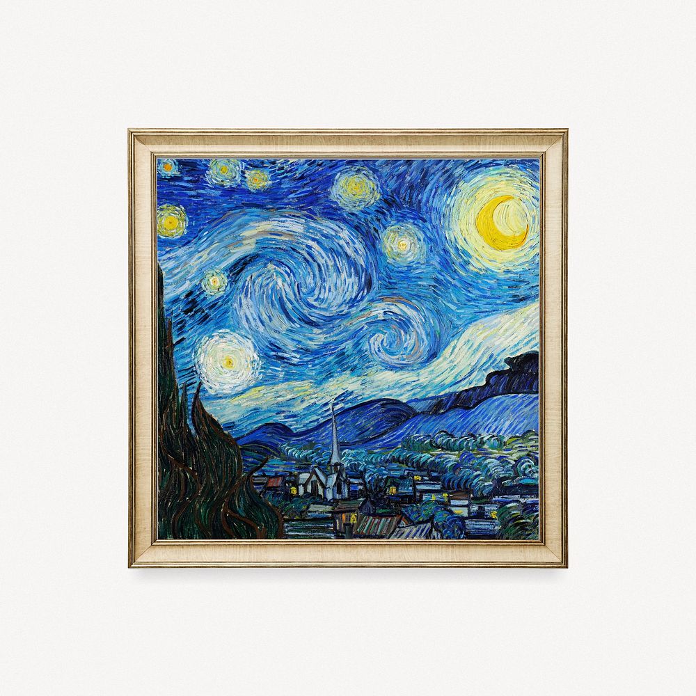 Van Gogh, starry night framed artwork, famous artist design, remastered by rawpixel