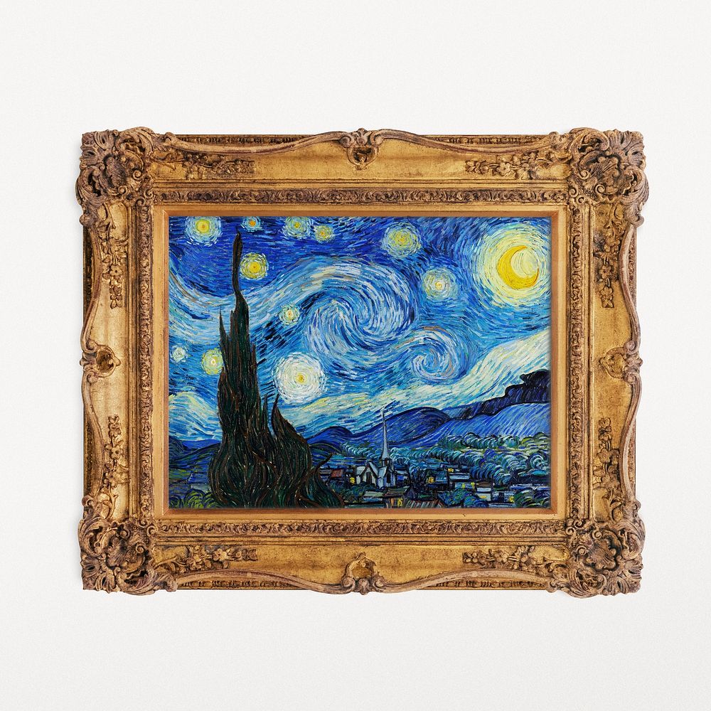 Van Gogh's Starry Night artwork in decorative Rococo frame, remixed by rawpixel