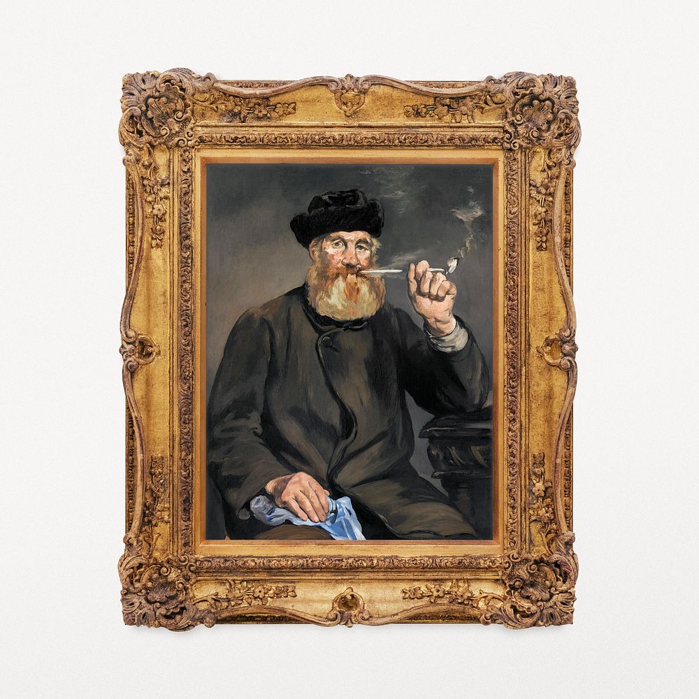 The Smoker by Edouard Manet artwork in decorative Rococo frame, remixed by rawpixel