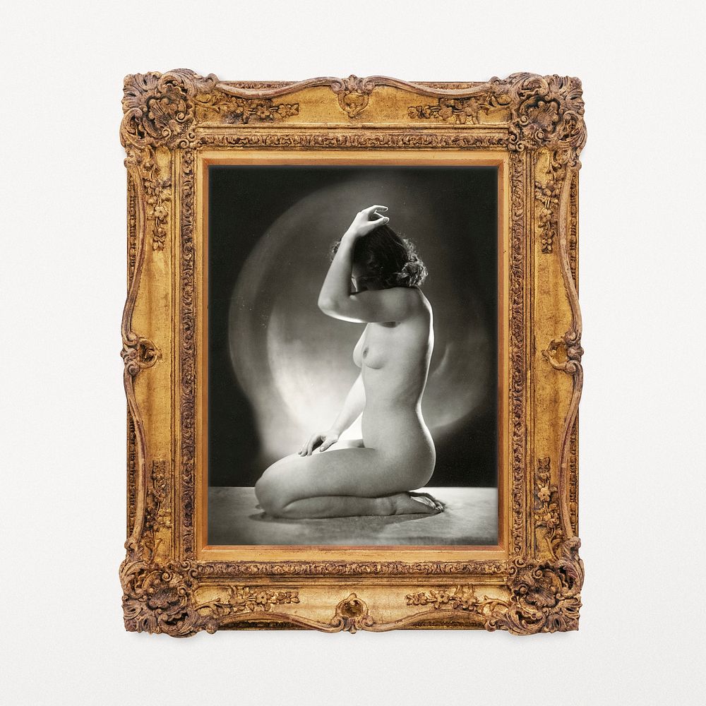 Nude lady vintage artwork in decorative Rococo frame, remixed by rawpixel