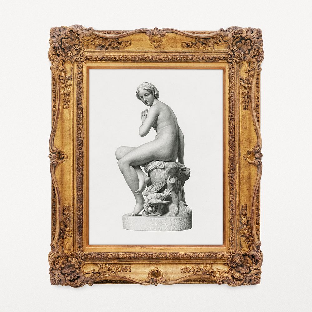 Nymph sculpture vintage artwork in decorative Rococo frame, remixed by rawpixel