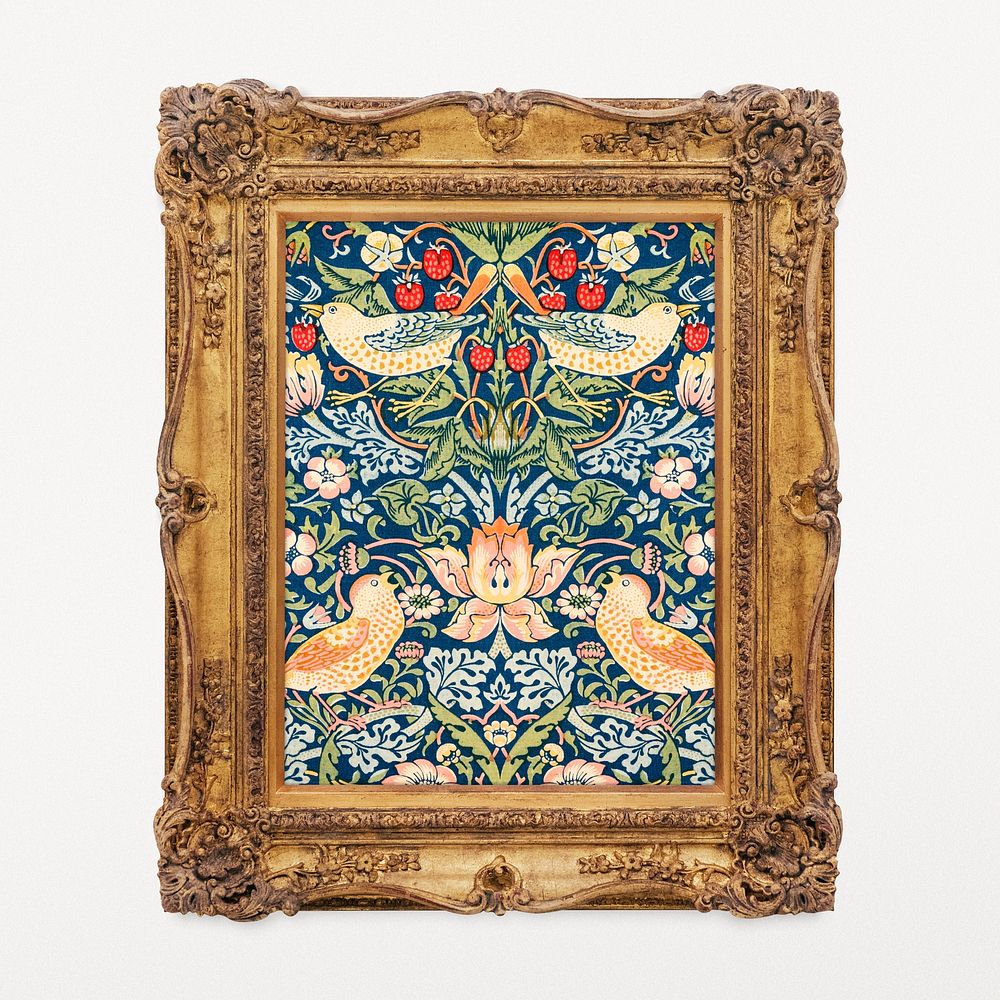 William Morris pattern artwork in decorative Rococo frame, remixed by rawpixel
