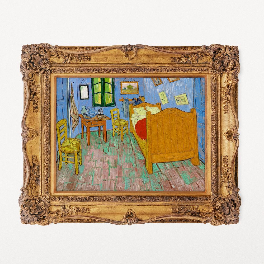 Van Gogh The Bedroom vintage artwork in decorative Rococo frame, remixed by rawpixel