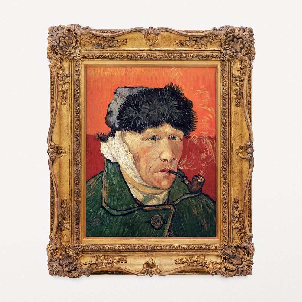 Van Gogh self portrait famous artwork in decorative Rococo frame, remixed by rawpixel