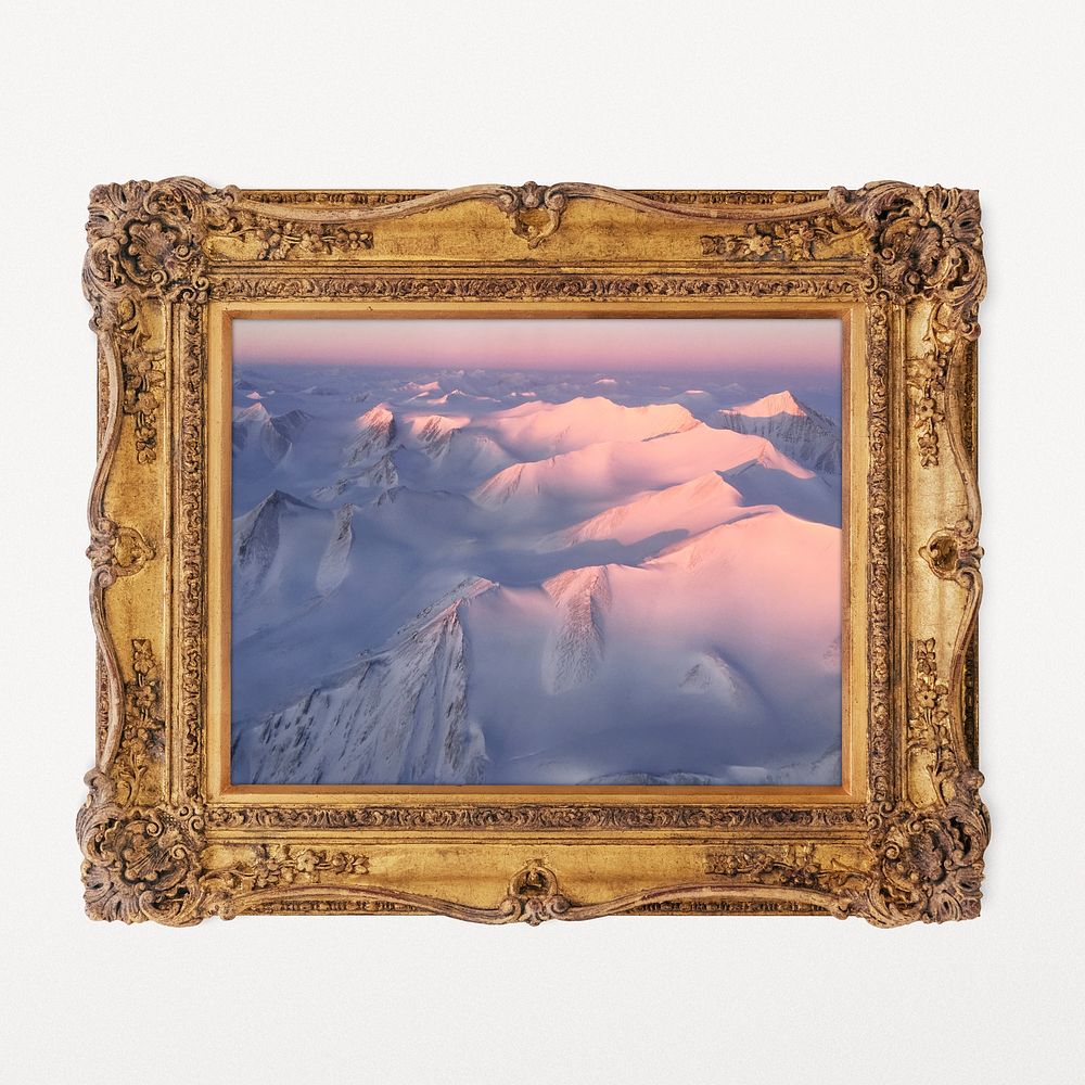 Aesthetic mountains artwork in decorative gold frame