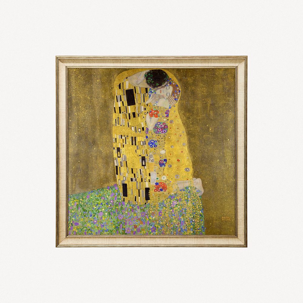 The kiss, Gustav Klimt framed artwork, famous art, remastered by rawpixel