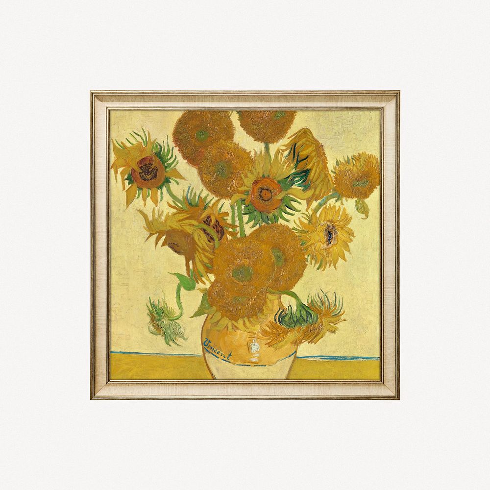 Sunflower, Vincent van Gogh framed artwork, famous art, remastered by rawpixel