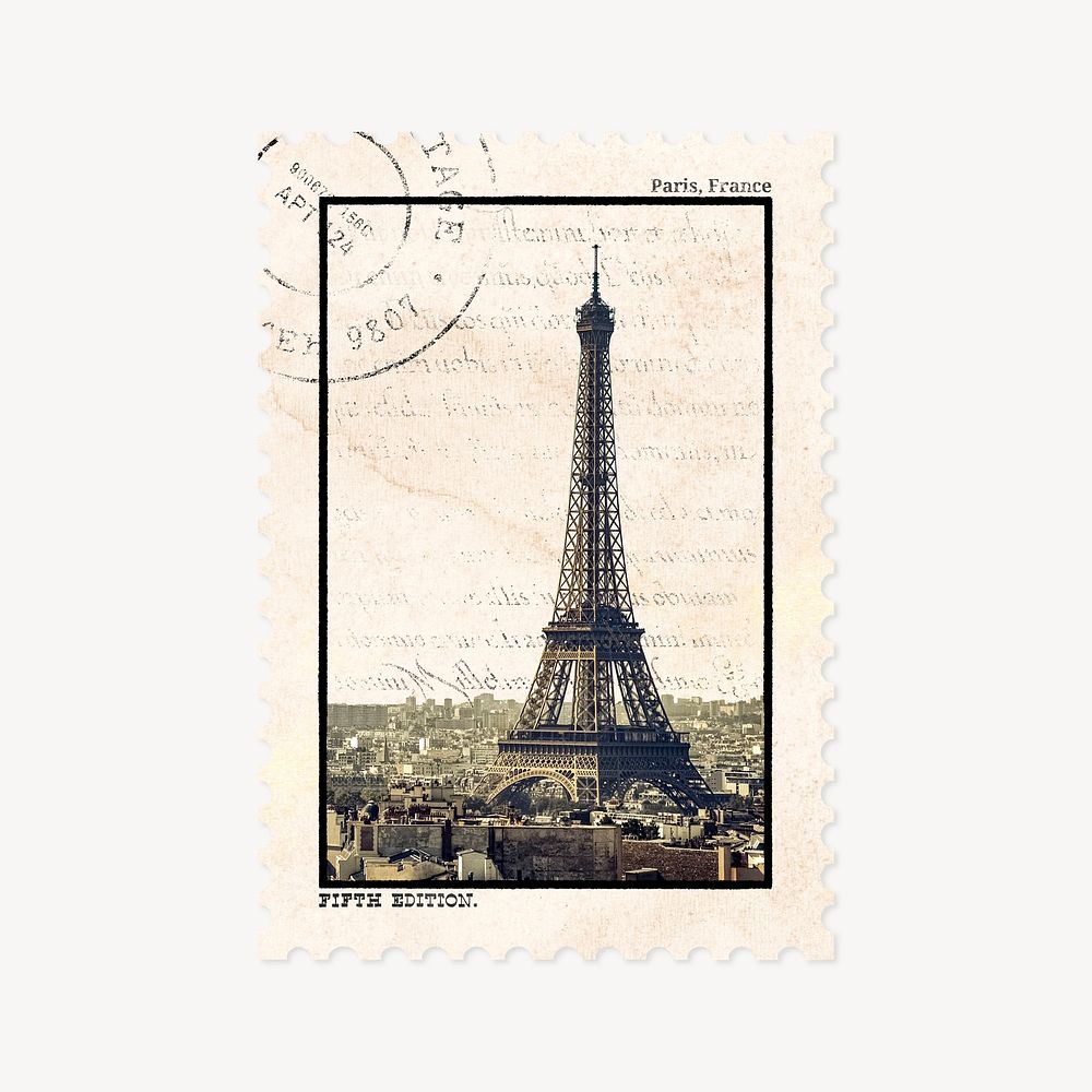 Eiffel tower ephemera post stamp collage element psd