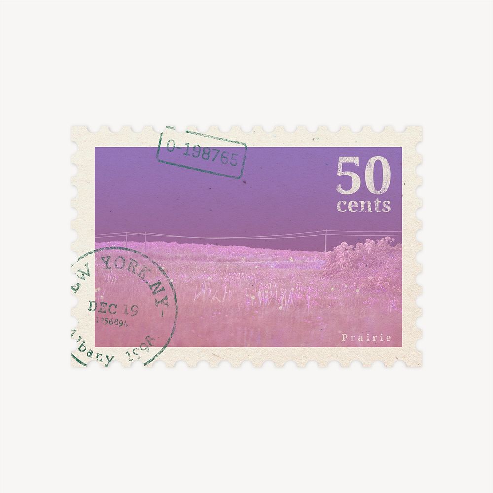 Pink landscape ephemera postage stamp collage element psd