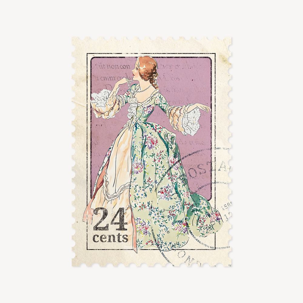 Dancing woman postage stamp graphic