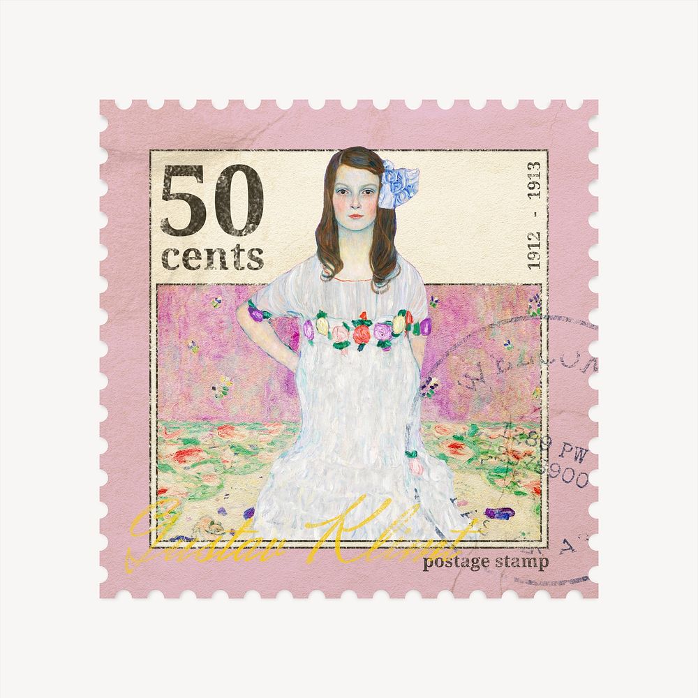 Mada Primavesi, Gustav Klimt, postage stamp graphic, remixed by rawpixel 