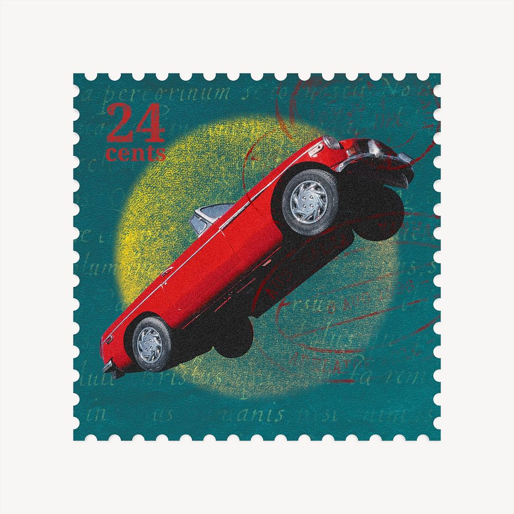 Red car post stamp collage element psd