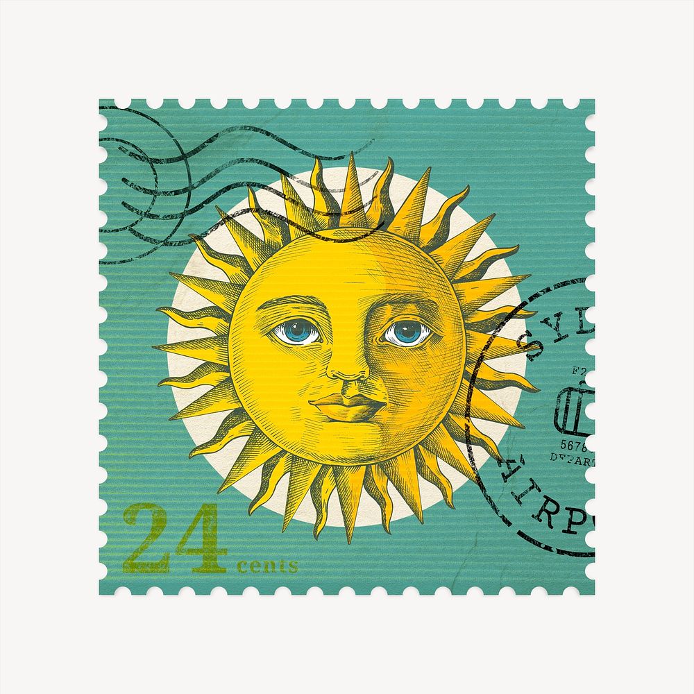 Sun ephemera post stamp collage element psd