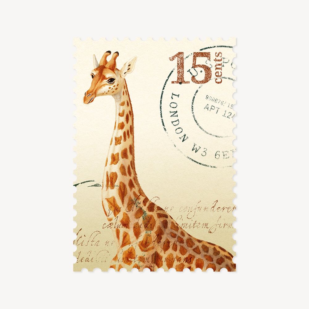 Giraffe ephemera post stamp collage element psd