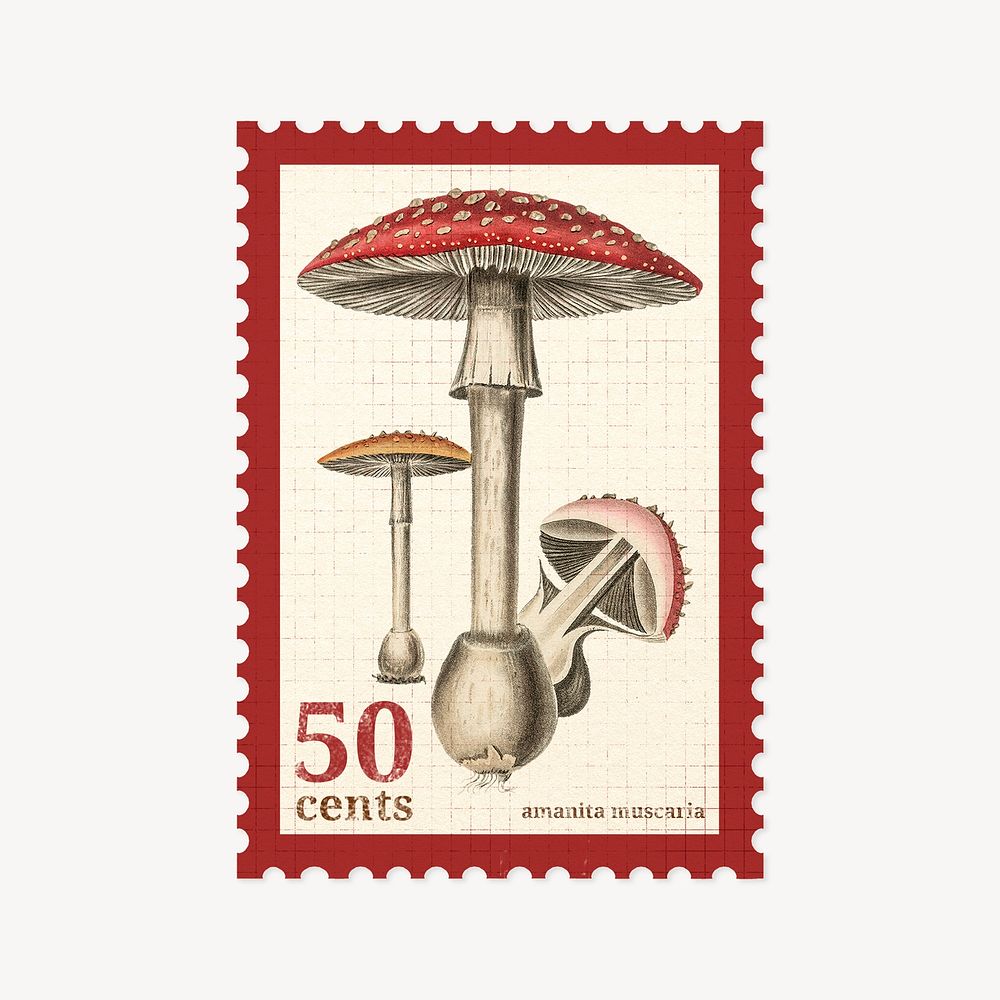 Mushroom ephemera post stamp collage element psd