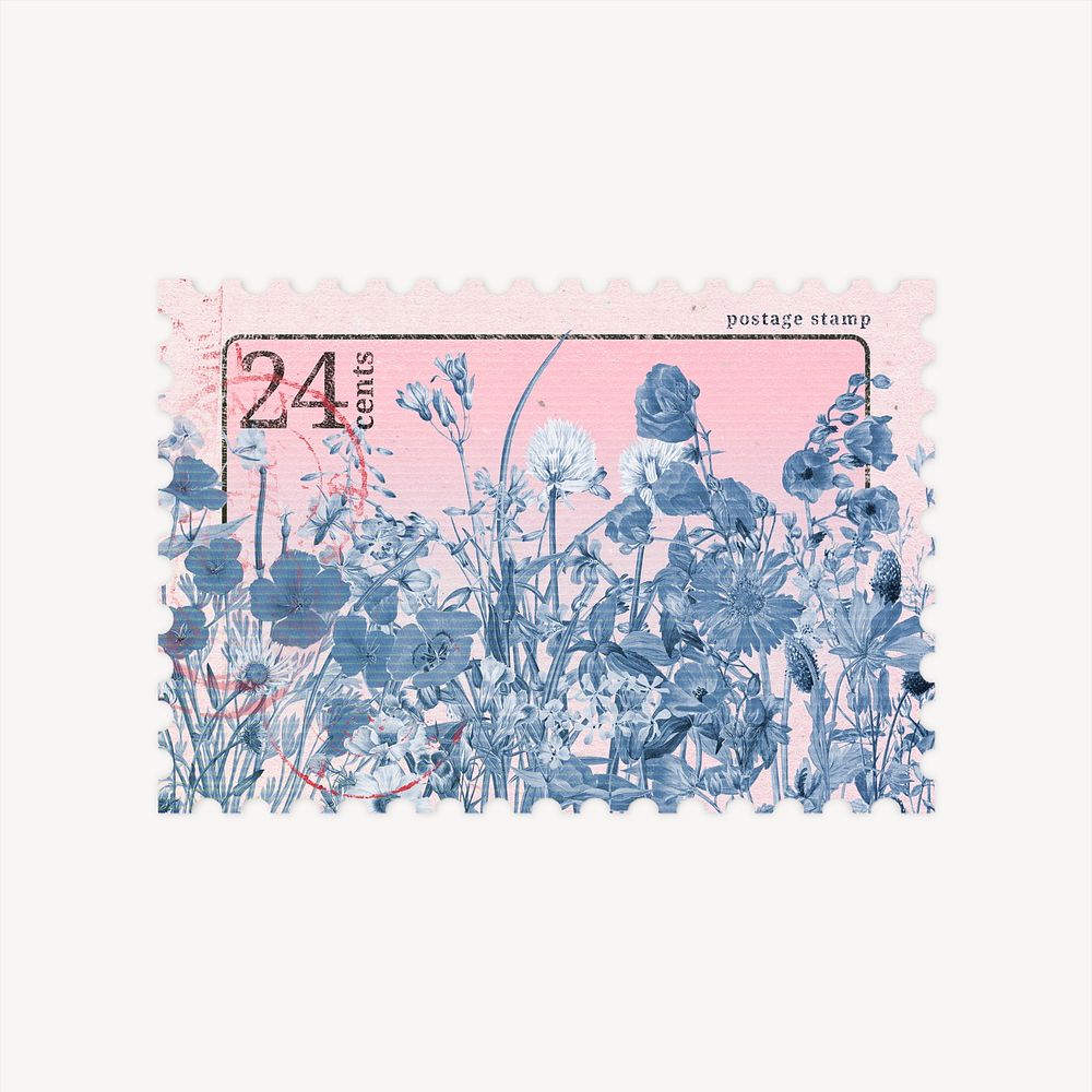 Wildflower ephemera post stamp collage element psd