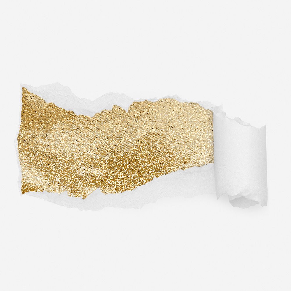 Gold glitter texture ripped paper reveal, aesthetic graphic