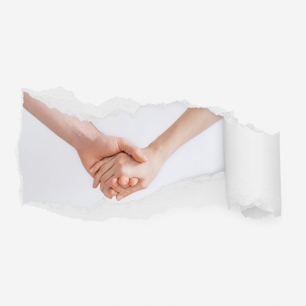 Holding hands ripped paper reveal, love photo