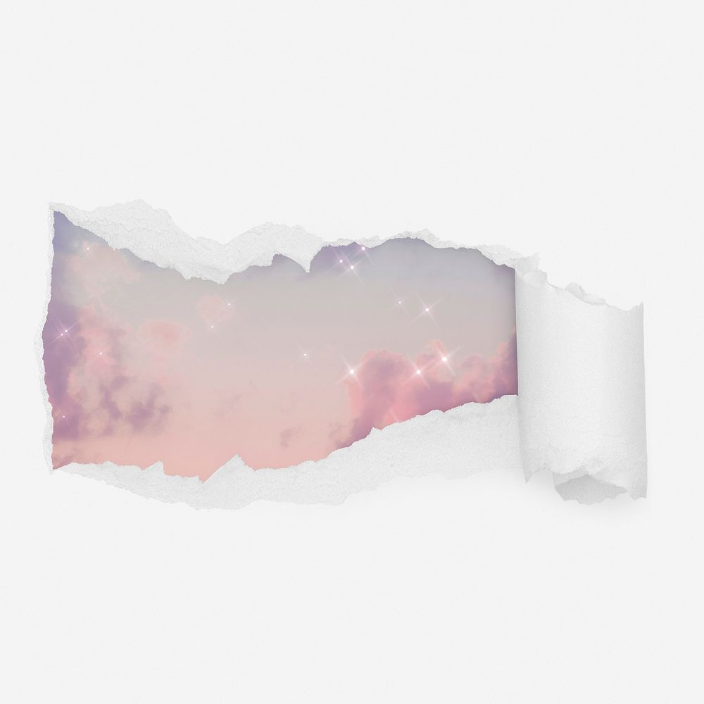 Sparkly evening sky ripped paper reveal, aesthetic illustration