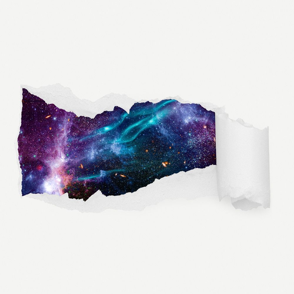 Aesthetic galaxy torn paper reveal sticker, space photo psd