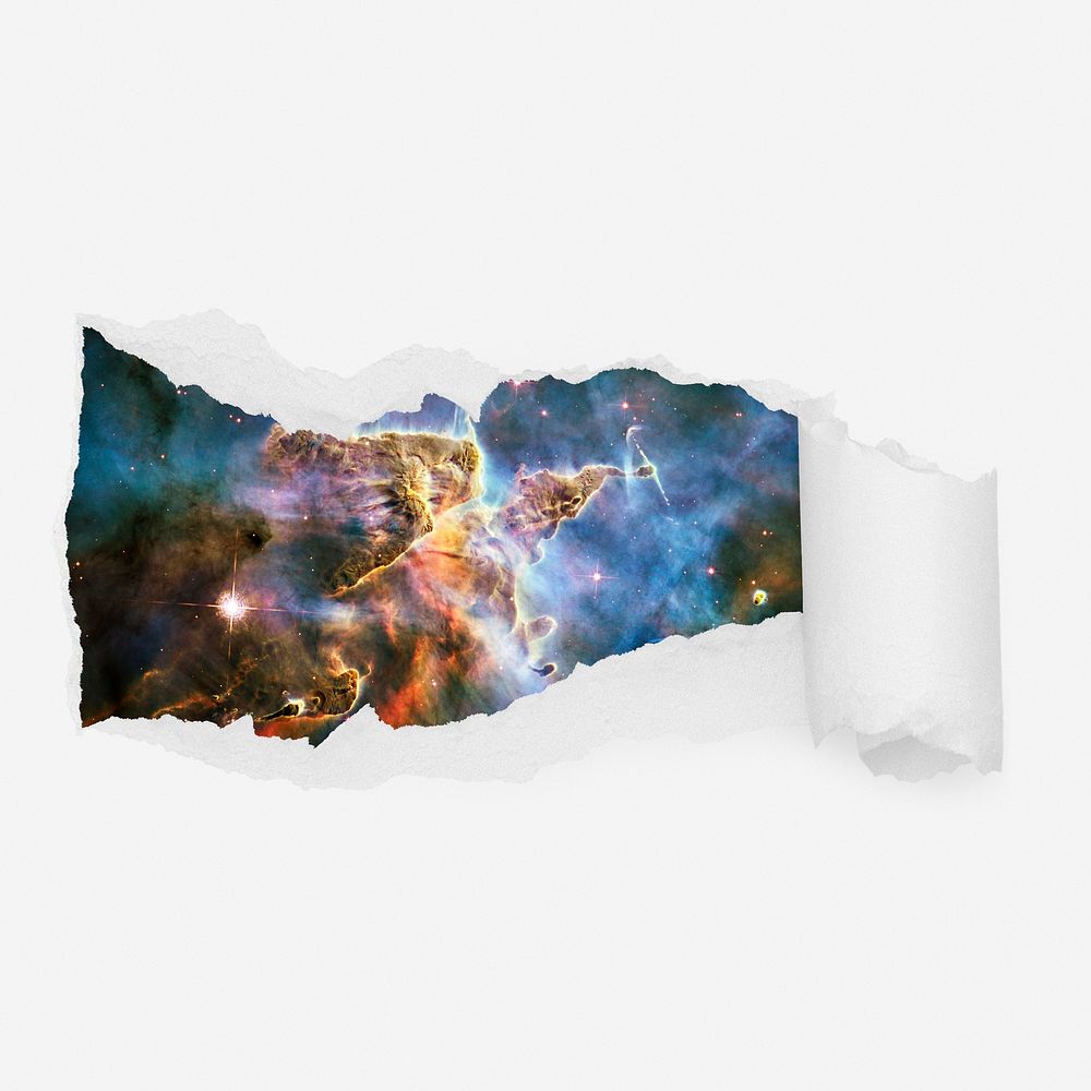 Nebula galaxy aesthetic ripped paper reveal, space photo