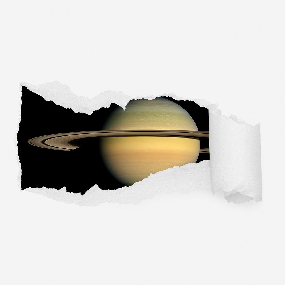 Saturn planet ripped paper reveal, space aesthetic illustration