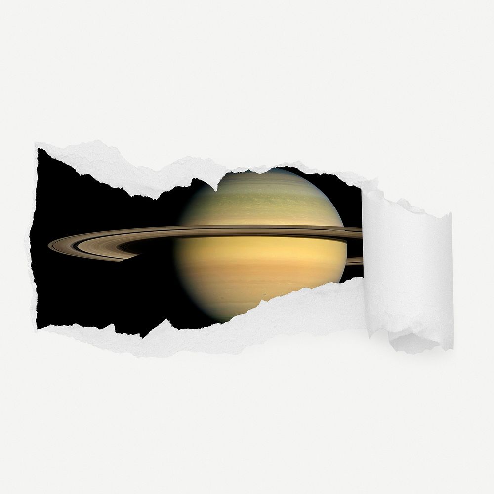 Saturn planet torn paper reveal sticker, space aesthetic illustration psd