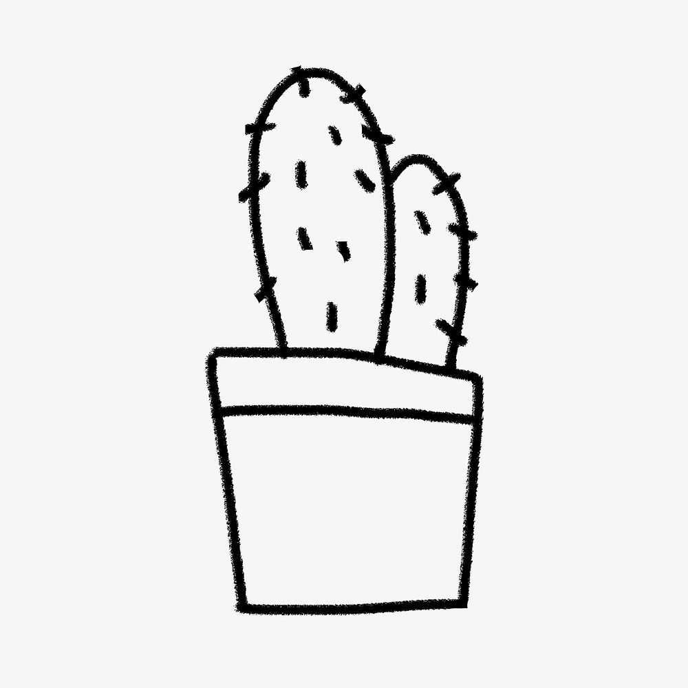 Cactus doodle clipart, plant design psd