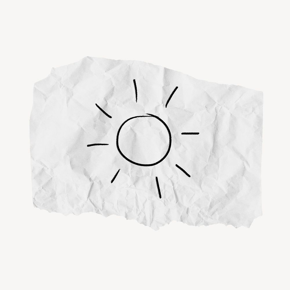 Sun doodle clipart, ripped paper design psd