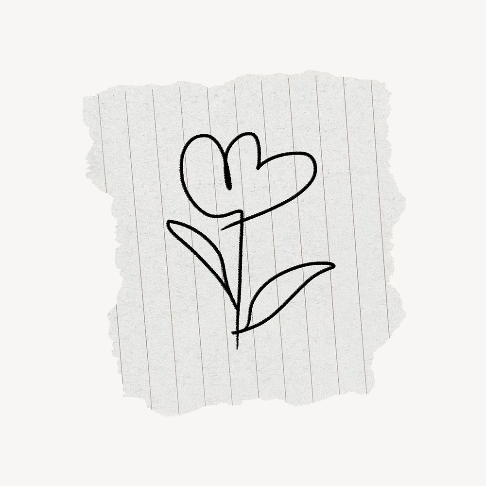 Flower doodle clip art, torn paper design