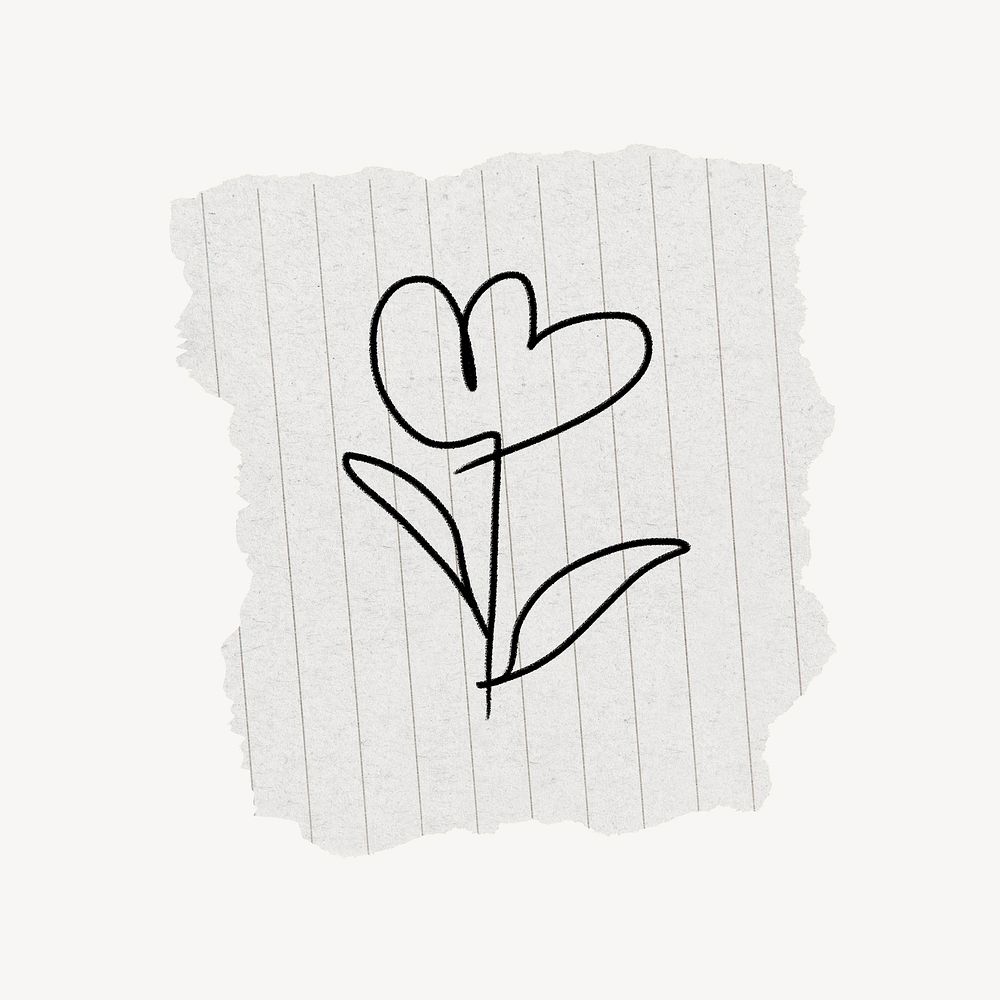 Flower doodle clipart, ripped paper design psd
