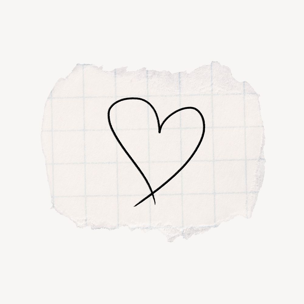 Heart doodle clipart, ripped paper design psd