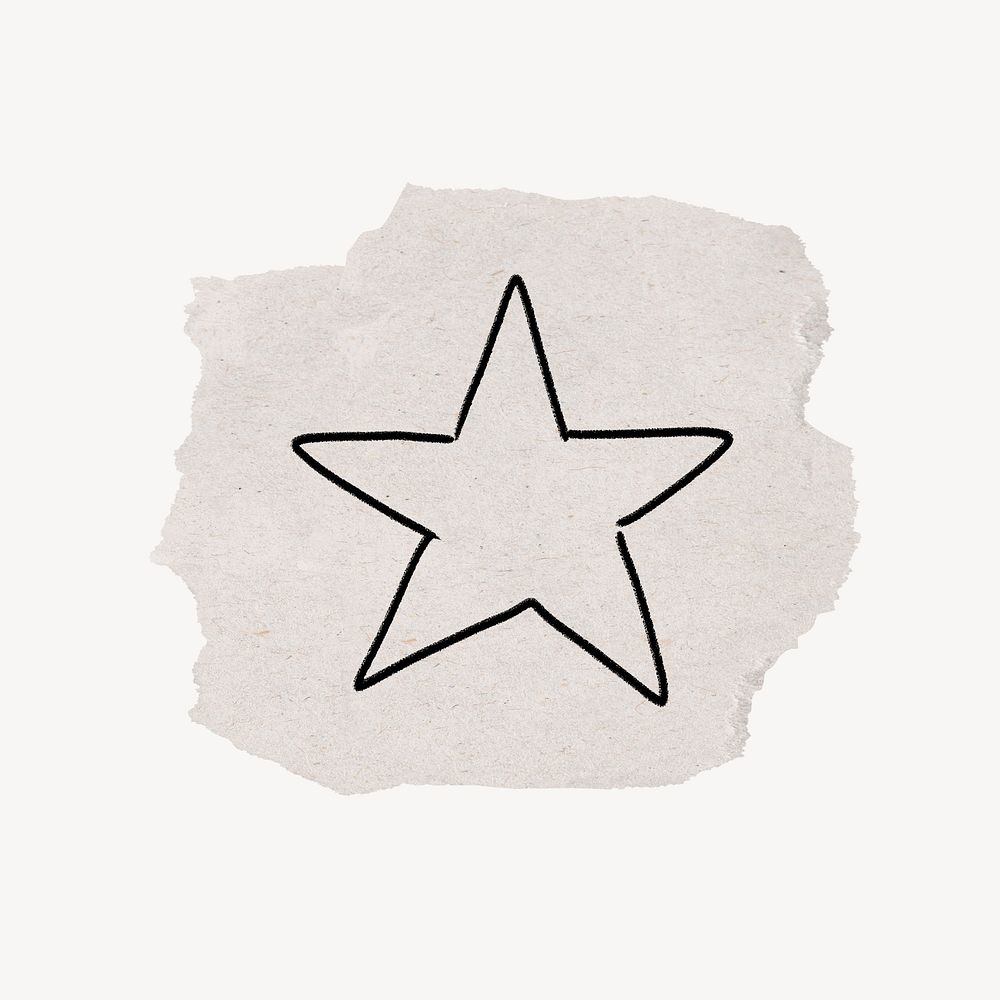 Star doodle clip art, torn paper design